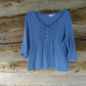 Kim Rogers Blue Metallic V Neck Sweater Size XL